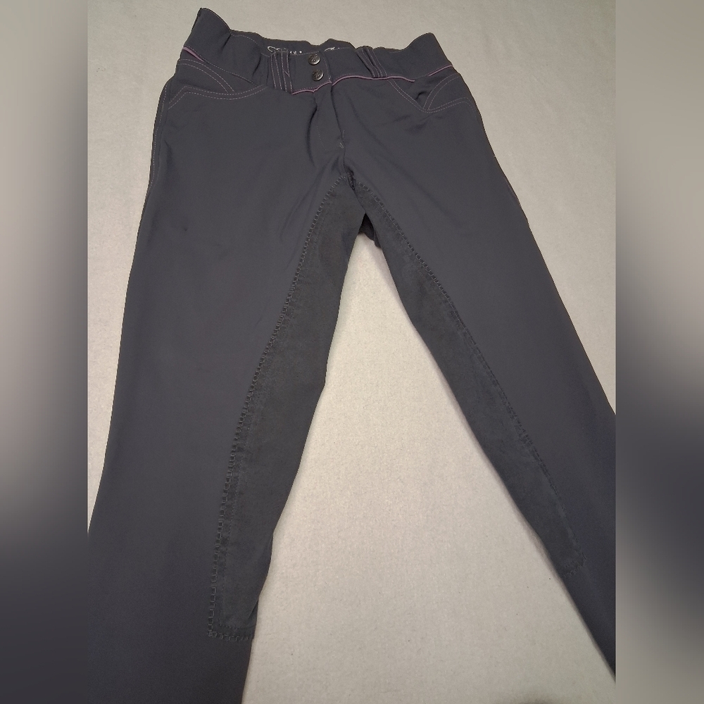 Elation Platinum Womens Breeches Riding Pants with Pink Stitching - Picture 7 of 12